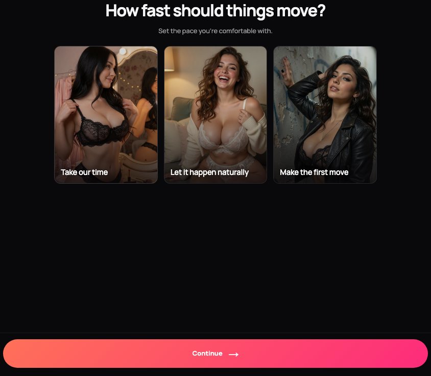 The creator's relationship pace options show another preference to test in an actual conversation