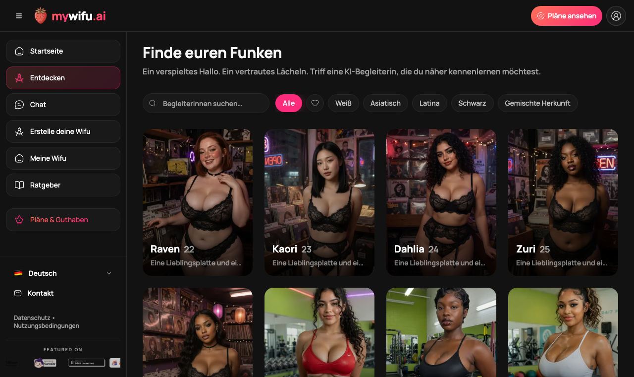 Die mywifu-Seite Entdecken mit fertigen realistischen und Anime-Companions