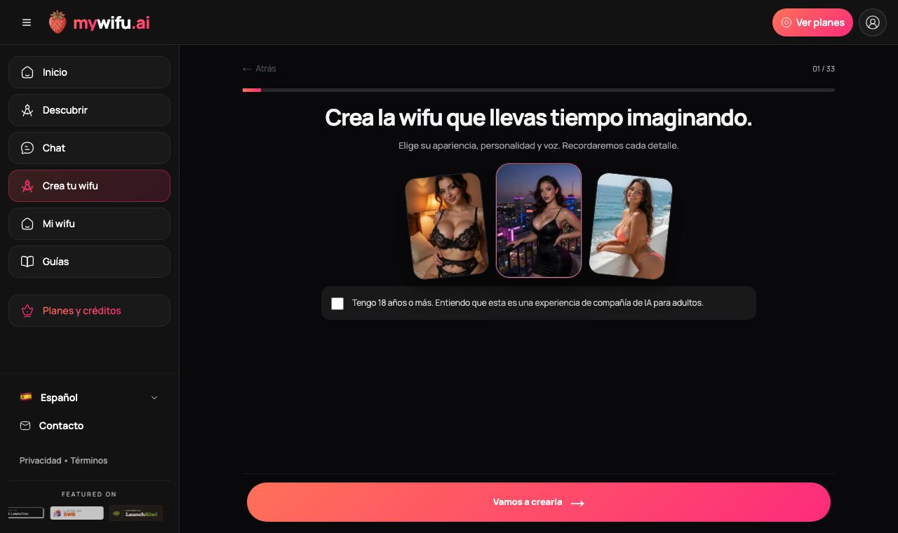 El primer paso del creador de mywifu, elegir entre los estilos Realista, Anime e Ilustrada