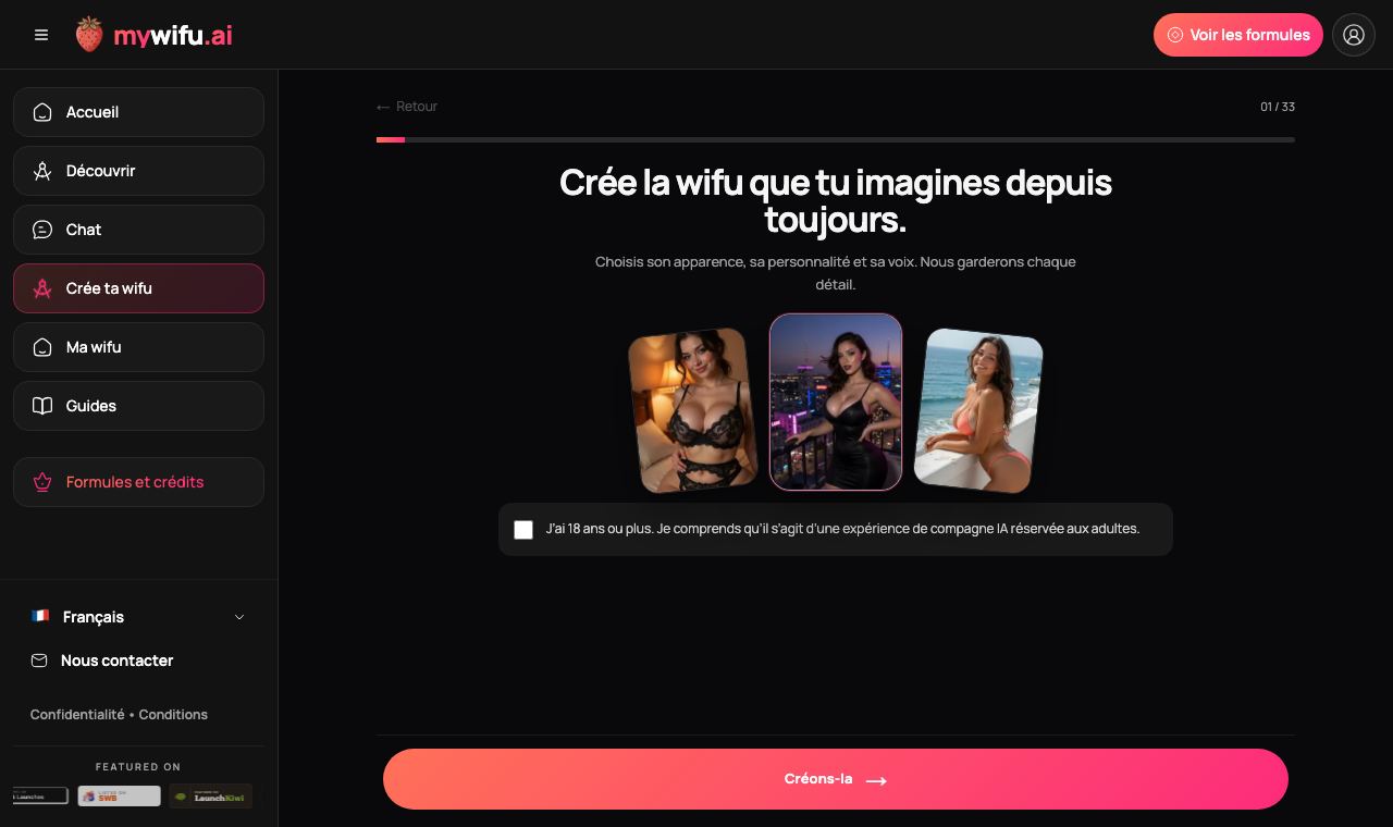 La première étape du créateur mywifu : choisir entre les styles Réaliste, Anime et Illustrée
